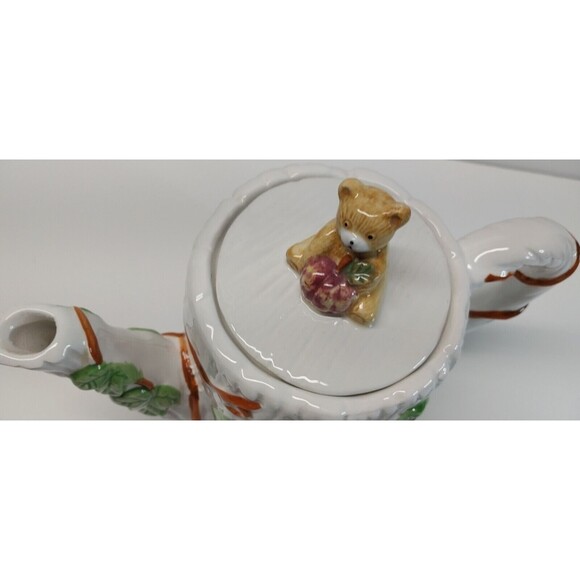 Vintage Ceramic Teapot Garden Fruit Teddy Bear Grapes Apples Collectible Display - Picture 16 of 16